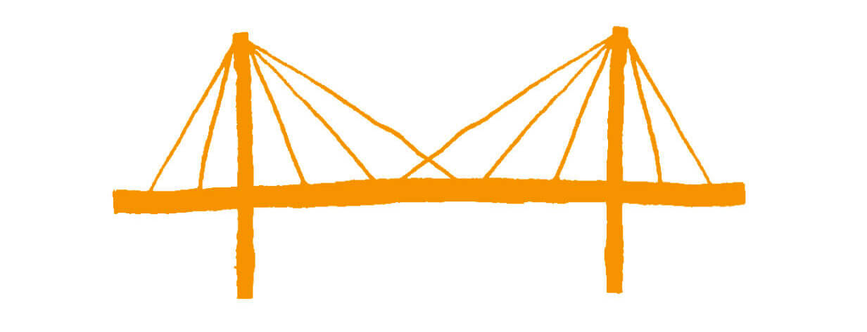 Drawing of a suspension bridge.