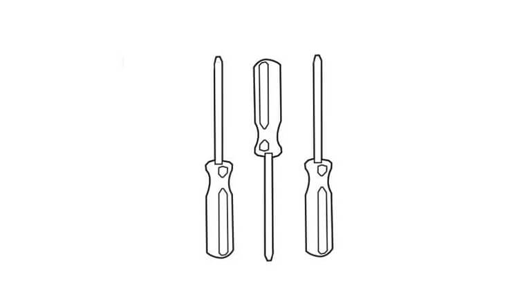 Drawing of three  screwdrivers