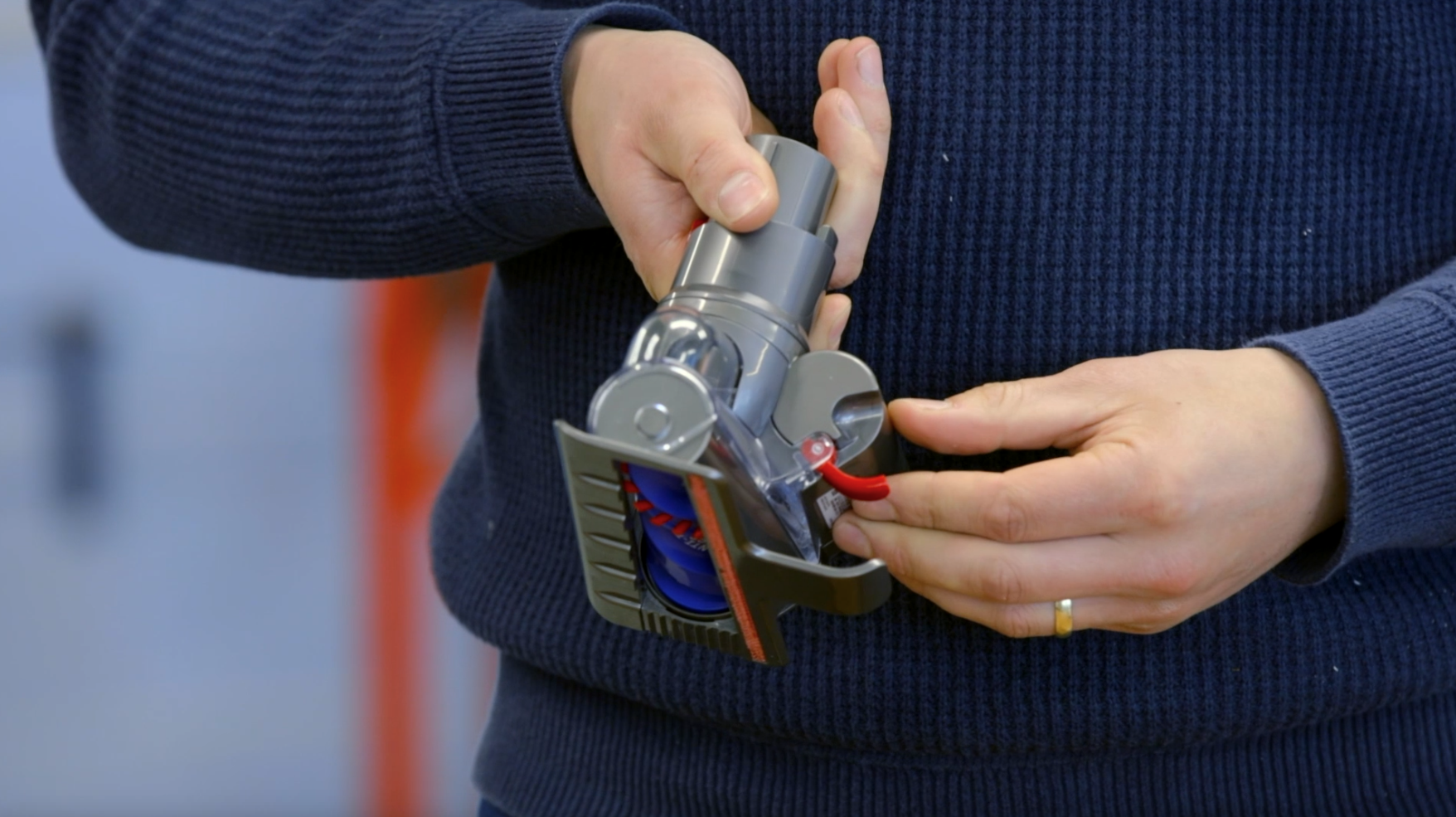 Dyson engineer Matt reassembling a Dyson DC39 vacuum cleaner
