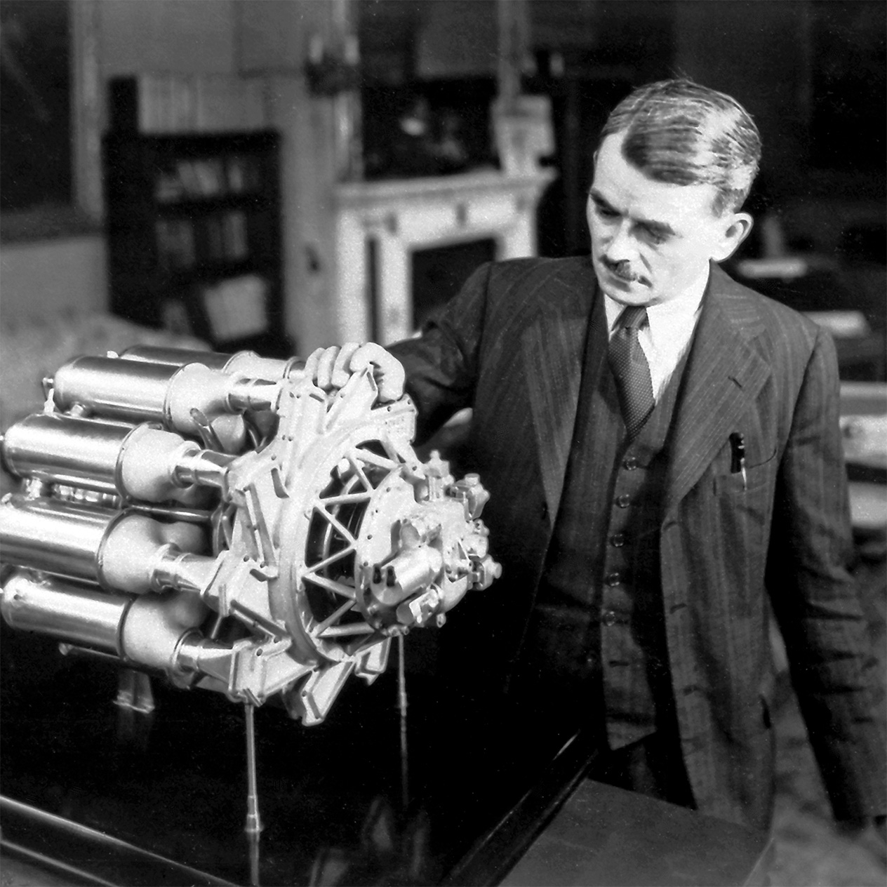 Image of Frank Whittle with his engine