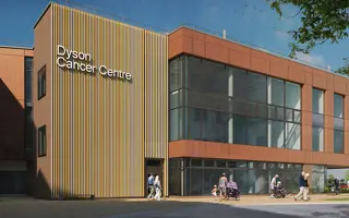 A render of the Dyson Cancer Centre at the Royal United Hospitals in Bath (UK).