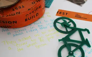 Sketches and cardboard prototypes on a table.