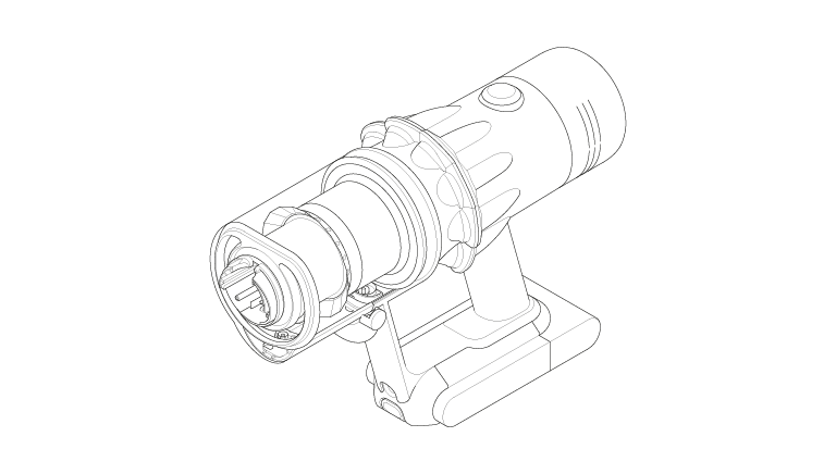 An illustration of the V12 Detect Slim Animal™ vacuum cleaner.