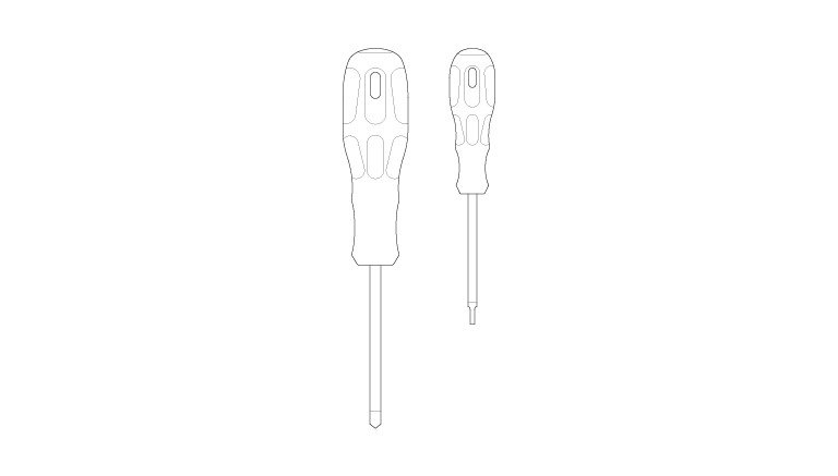 An illustration of a Phillips and T8 screwdriver. 